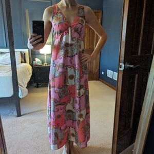 Vintage 1970's Retro Nite Owls Maxi Dress